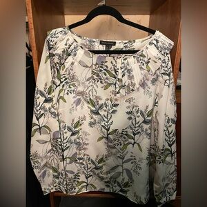 Banana Republic Botanical Print Blouse - White and Green